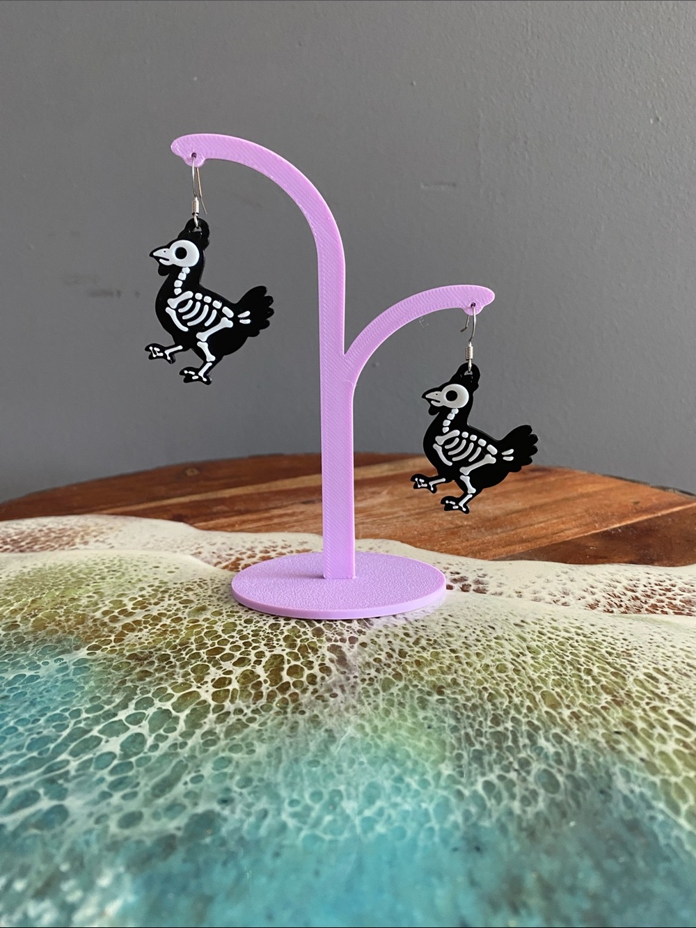Bird Earring Stand with Skeleton Bird Earrings Halloween